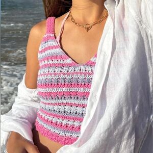 Hollister Pink and Purple Striped Crop Top